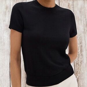 Theory Basic Black Minimalist Short Sleeve Wool Knit Sweater Tee